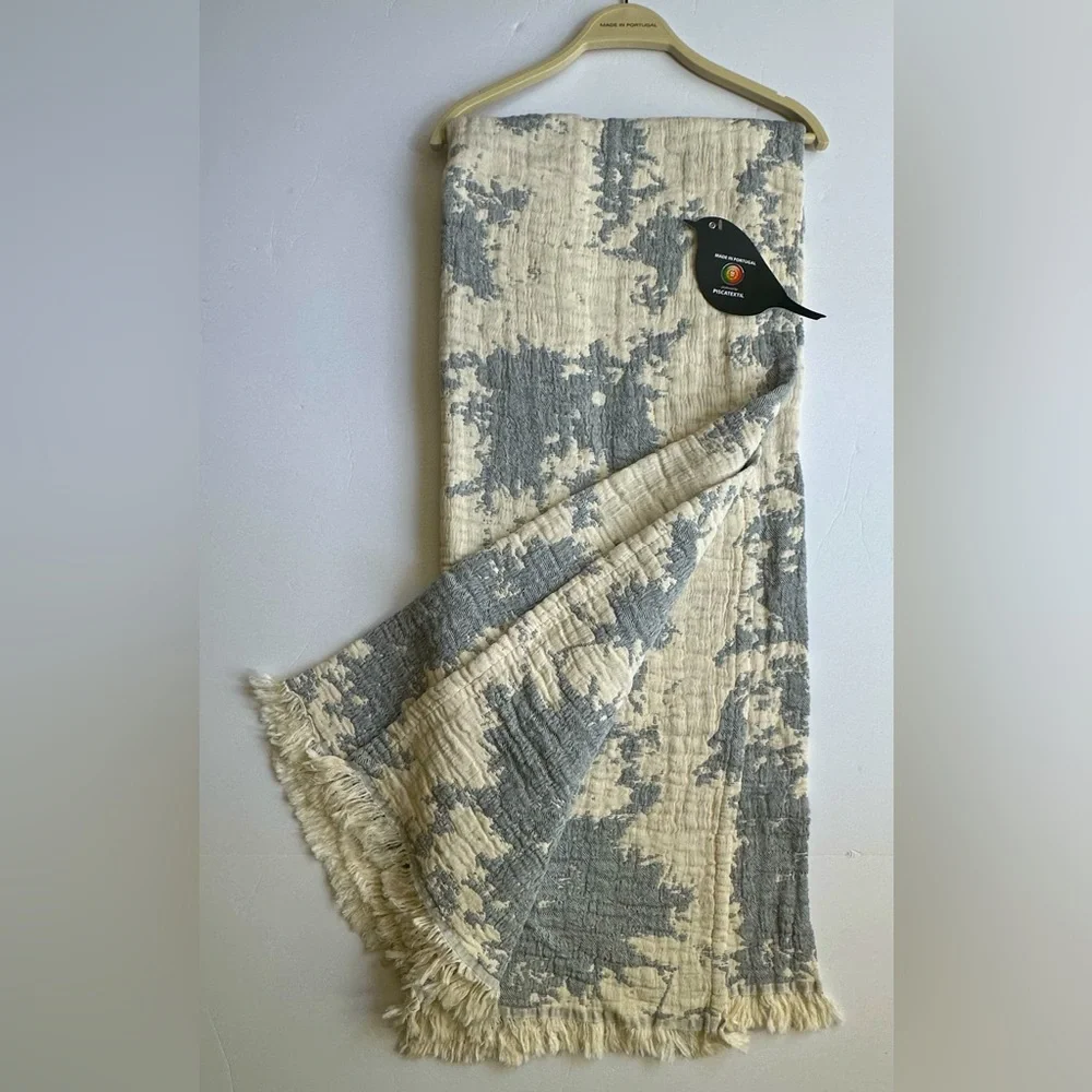 🎁Piscatextil Throw Blanket - Cotton - Midnight Blue Splatter - Blue and Oatmeal